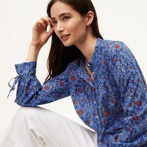 Ann Taylor Loft Blue Floral Cuff Sleeve Blouse